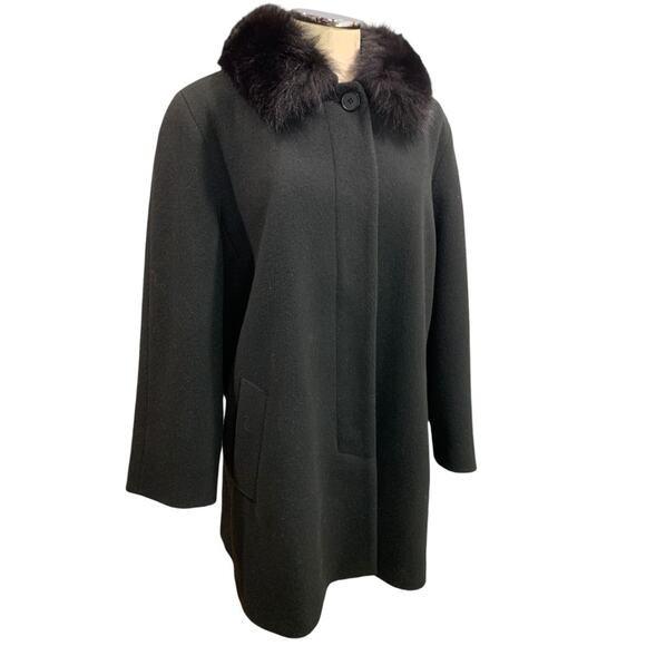 Size 10 Forecaster Womens Black Wool Blend Coat Faux Fur Collar Vintage - Picture 1 of 12